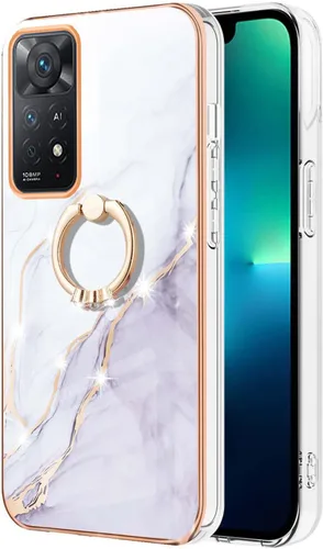 Vista 2 de Funda delgada para Xiaomi Redmi Note 11 Pro, funda con anillo brillante de mármol IMD para niñas, lente de cámara y cubierta protectora de pantalla
