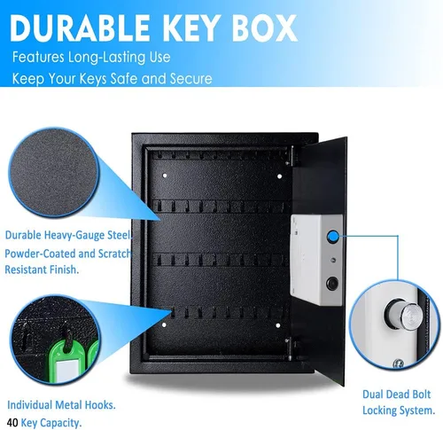 Vista 3 de UMEKEN Caja de llaves de montaje en pared con 40 posiciones, caja de seguridad digital para armario de automóvil con código, caja de seguridad