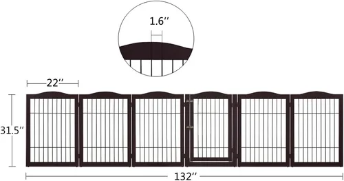 Vista 4 de beeNbkks Puerta extra ancha para mascotas, puerta independiente de 6 paneles para perros con puerta de paso y 5 pies de apoyo, valla de barrera