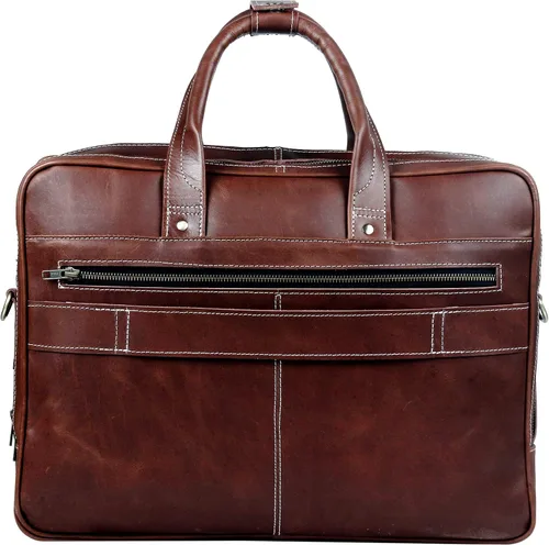 Vista 5 de Maletín de cuero genuino vintage hecho a mano para hombres, 17 pulgadas, maletín para computadora portátil, viaje de negocios, trabajo, mensajero