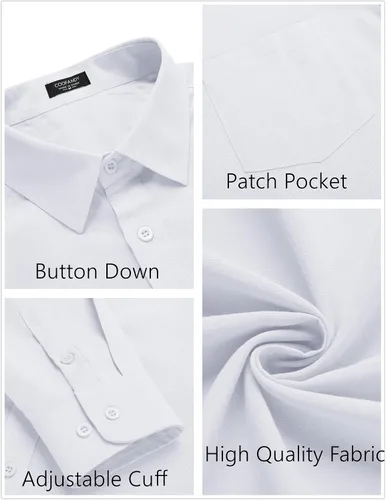 Vista 5 de COOFANDY Camisa de manga larga con botones para hombre, casual, sin doblar, ajuste regular, Oxford