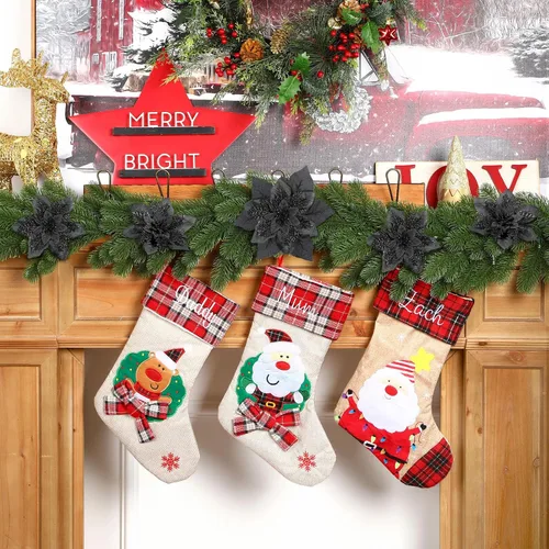 Vista 5 de Alupssuc 24 PCS Flores de Pascua Navideñas Negras Artificiales con Purpurina, Decoraciones Navideñas para Árbol, Corona, Chimenea, Flores de Pascua