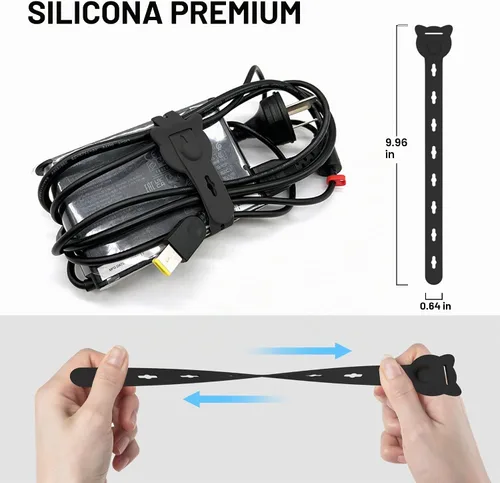 Vista 2 de 12 bridas reutilizables para cables, correas elásticas de Negro