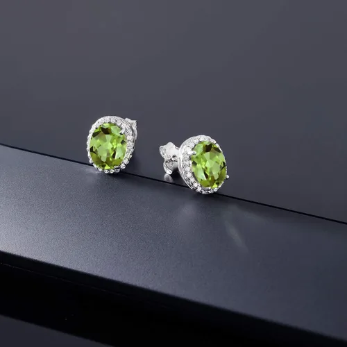 Vista 6 de Gem Stone King 3-5 Cttw Gemstone Birthstone Halo Earrings For Women 9X7MM Oval Cut 925 Sterling Silver Fine Jewelry Gifts for Her Mom Women Wife