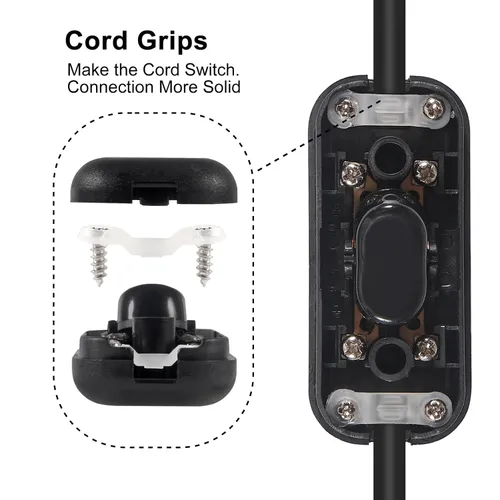 Vista 4 de 2 interruptores de cable en línea, AC120V 10A, 250V 6A, interruptor de control de lámpara de encendido y apagado para dormitorio, lámpara de mesa
