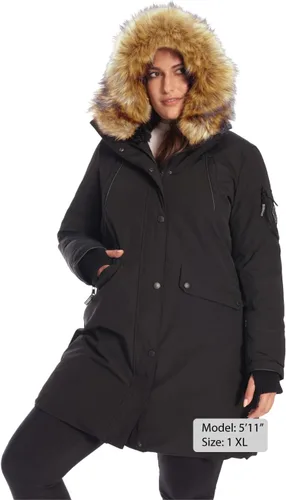 Vista 6 de ALPINE NORTH Laurentian - Chaqueta larga de plumón vegano para mujer con capucha de piel sintética