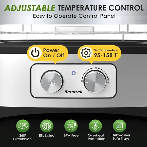 Vista 2 de Seeutek - Deshidratadora de alimentos, 5 bandejas libres de BPA, máquina deshidratadora de alimentos con control de temperatura ajustable para carne
