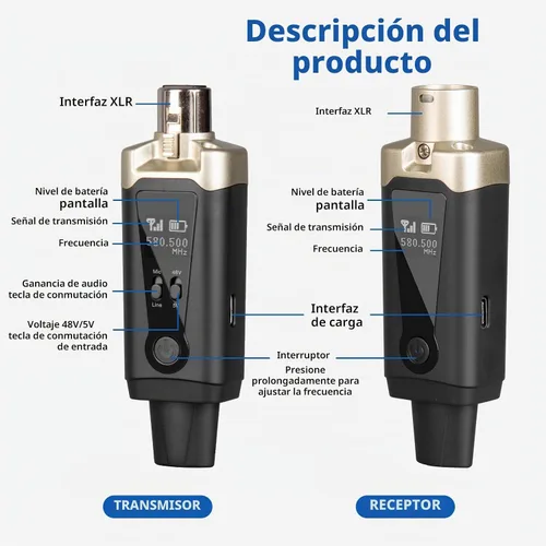 Vista 7 de Depusheng Receptor transmisor de guitarra inalámbrico T9, receptor transmisor de micrófono inalámbrico XLR Sistema inalámbrico para micrófono