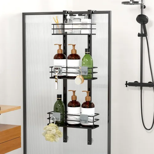 Vista 2 de Orimade Organizador ajustable para colgar sobre la puerta de la ducha con ganchos, estante organizador de baño, estante de almacenamiento, cesta