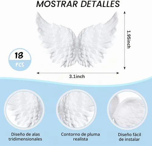 Vista 2 de Yalikop Alas de ángel de plástico 3D para manualidades, disfraz de plumas blancas, mini alas para decoración de manualidades, accesorios