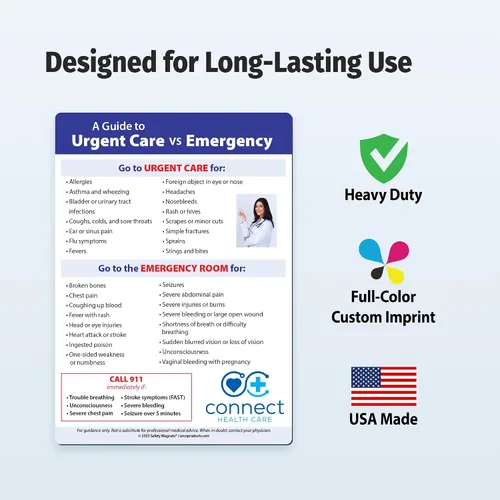 Vista 4 de Safety Magnets - Atención urgente o sala de emergencias (ER) - Imanes personalizados para refrigerador (paquete de 300) - Artículo promocional