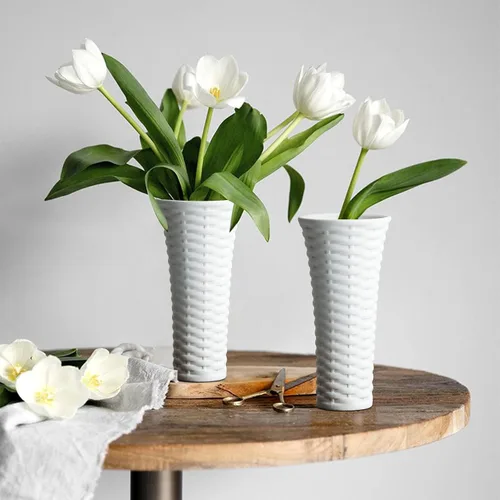 Vista 4 de ComSaf - Jarrones blancos para decoración de cerámica, juego de 3, jarrones de porcelana únicos para decoración del hogar, jarrones estilo ratán