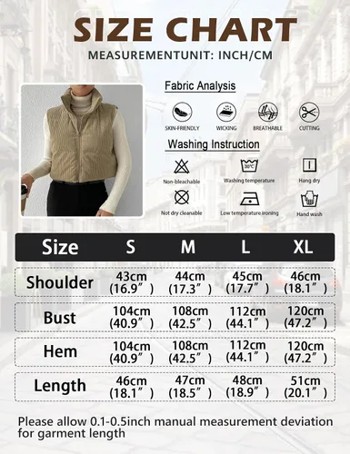 Vista 7 de Gihuo Chaleco acolchado de pana para mujer, con cuello alto, con cremallera, acolchado, sin mangas, chaleco