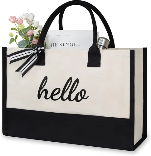 Vista 420 de TOPDesign Personalized Initial Canvas Beach Bag, Monogrammed Gift Tote Bag for Women
