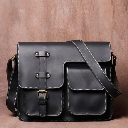 Vista 2 de MXIAOXIA - Bolso cruzado vintage para hombre, de cuero auténtico, casual, con hombro retro, para laptop de 12.9 pulgadas