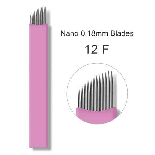 Vista 2 de 50pcs rosa desechable microblading artista Blade #12 Nano Microblades 0.007 in Microblading cejas suministros agujas tamaño disponible 12F 14F 18U