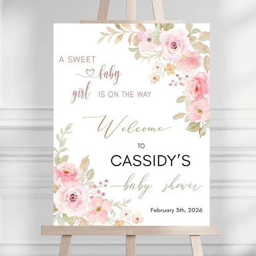 Vista 3 de Baby in Bloom Baby Shower Welcome Sign, Personalized Floral Baby Shower Sign, Custom Girl Babies Shower Entrance Sign Board, Baby Shower Party
