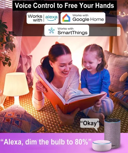 Vista 3 de Bombilla LED inteligente Vinaco E12 5W 600LM B11 RGB para Alexa y Google 4Pack,Dimmable,WiFi&Bluetooth Dual Connection,Multi Scene