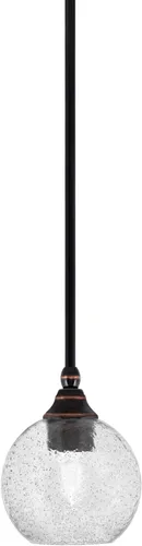 Vista 203 de Toltec Lighting Tallo Colgado Mini colgante, acabado de cobre negro, 3.5" cuadrado humo burbuja vidrio