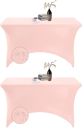 Vista 25 de Paquete de 2 fundas de mesa de elastano impermeables para mesas rectangulares, 6 pies, negras, elásticas, resistentes a manchas, para todas