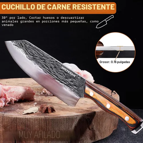 Vista 2 de Naitesen 4 piezas de cuchillo de carnicero forjado a mano y cuchillo de cocina 2 en 1, juego de cuchillo de chef serbio resistente para carne