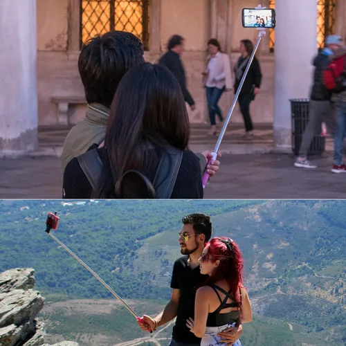 Vista 4 de Cellet Selfie Stick, extensible autorretrato selfie monopie de mano con cable auxiliar para teléfonos inteligentes - negro