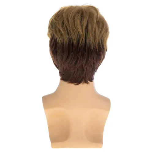 Vista 4 de Peluca marrón corta en capas para hombres, peluca sintética resistente al calor Cosplay pelo Café combinado