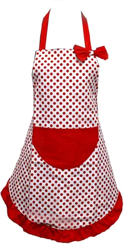 Vista 2 de Hyzrz - mandil histoso, amoroso, para mujeres, con lunares, de lona, mandil de cocina o restaurante, para mujeres y niñas con bolsillo