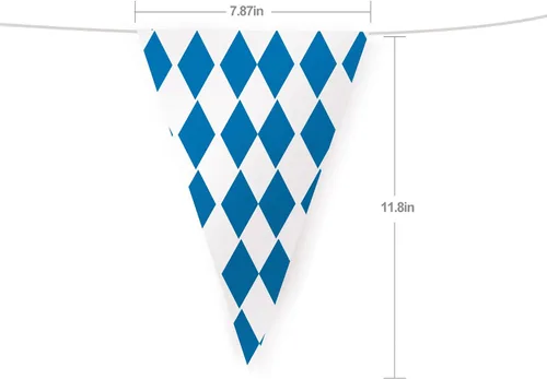 Vista 2 de Bandera de banderín de Oktoberfest de 150 pies – 5 paquetes de doble cara Oktoberfest bávara fiesta bávara banderas decorativas a cuadros azules