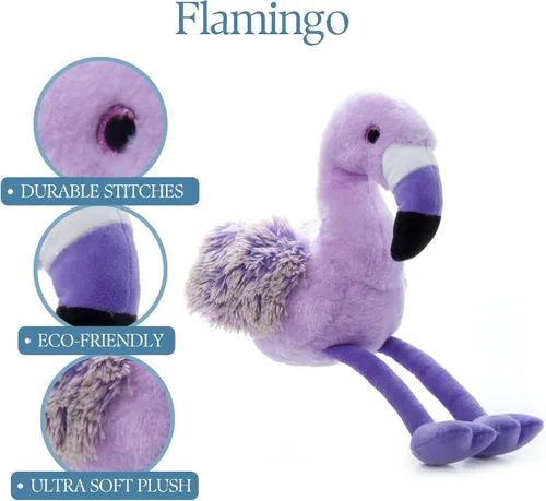 Vista 6 de The Petting Zoo Peluche de flamenco morado, regalos para niños, juguete de peluche de flamenco de Pazzion morado, 12 pulgadas