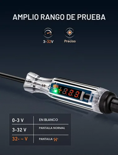 Vista 3 de Probador de circuito automotriz digital LED premium, luz de prueba DC 2.6V-32V con cable de resorte extendido PU portátil, probador de bajo voltaje