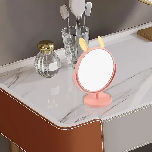 Vista 4 de LALAFINA Espejo de maquillaje para escritorio, con forma de orejas de conejo, cosmético de mesa para el hogar, dormitorio, baño, corte de pelo
