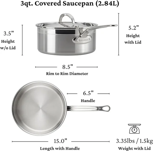Vista 7 de Hestan - Colección ProBond - Sartén profesional de acero inoxidable revestido, compatible con placa de inducción, 3 cuartos de galón