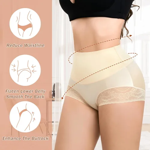 Vista 3 de Ropa interior moldeadora con control de abdomen para mujer, ropa interior moldeadora de cintura media, bragas de encaje