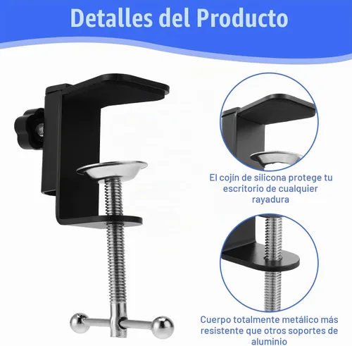 Vista 2 de Abrazadera de escritorio de metal, abrazadera de montaje de mesa 2 en 1, abrazadera en C, soporte de montaje con tornillo ajustable para micrófono