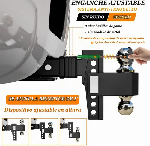 Vista 3 de VNN Enganche de caída ajustable - caída de 6 pulgadas, receptor de 2 pulgadas, 3 montajes de bola sólida intercambiables de 1-7/8", 2", 2-5/16