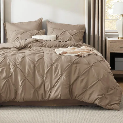 Vista 45 de Bedsure - Juego de edredón tamaño individual gris - Ropa de cama tamaño individual en una bolsa de 5 piezas, juego de cama Pintuck GentleSoft™