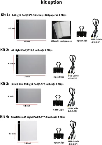 Vista 5 de Pequeña caja de luz LED portátil ultrafina A5 para trazado, tablero de almohadilla de trazador regulable, brillo ajustable para artistas, dibujo