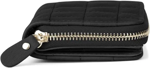 Vista 5 de uxcell Pequeñas carteras cortas con cremallera de párrafo con tarjetero para dama, Negro