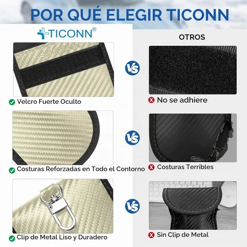 Vista 8 de TICONN 2PK Faraday - Bolsa para llavero de coche, bolsa de bloqueo RFID NFC Beige