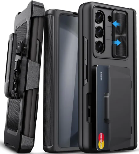 Vista 13 de Funda para Samsung Galaxy Z Fold 5 con tarjetero y cubierta para cámara deslizante, protector de pantalla integrado y protección de bisagra, funda