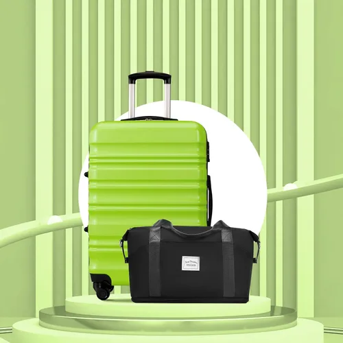 Vista 2 de LONG VACATION Juego de equipaje de 4 piezas de ABS hardshell TSA Lock Spinner Ruedas equipaje de mano en maleta, Manzana Verde (Apple Green), Juego