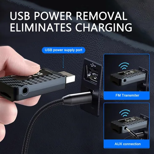 Vista 5 de Receptor Bluetooth USB para automóvil, adaptador de audio inalámbrico Bluetooth 5.3, fuente de alimentación USB, adaptador de conector auxiliar