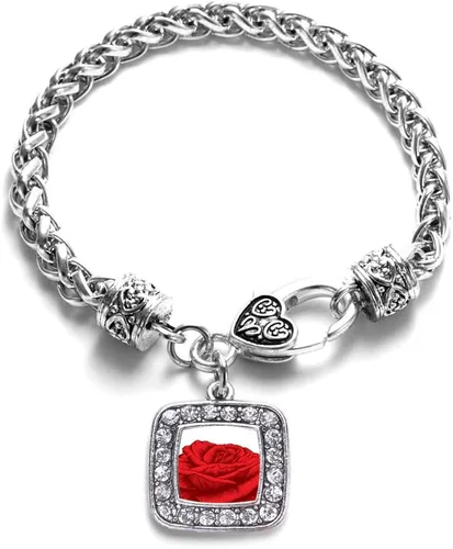 Vista 65 de Pulsera de dijes cuadrados de plata con joyería de circonita cúbica