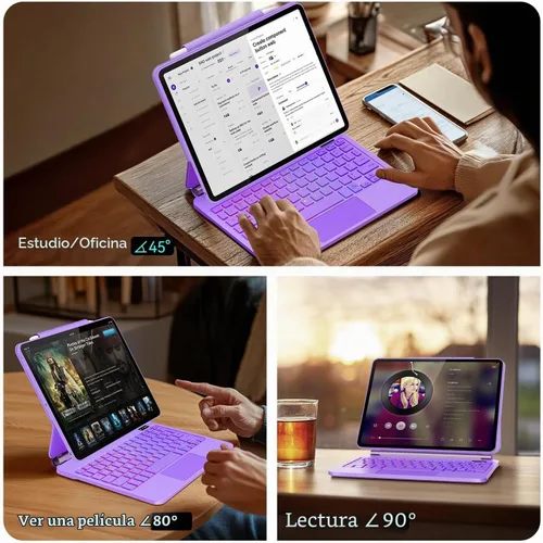 Vista 8 de ALIWLHOF Funda con teclado magnético mágico para iPad de 9ª generación con teclado para iPad 10.2 de 9ª/8ª/7ª generación y Air 3, Pro 10.5, trackpad