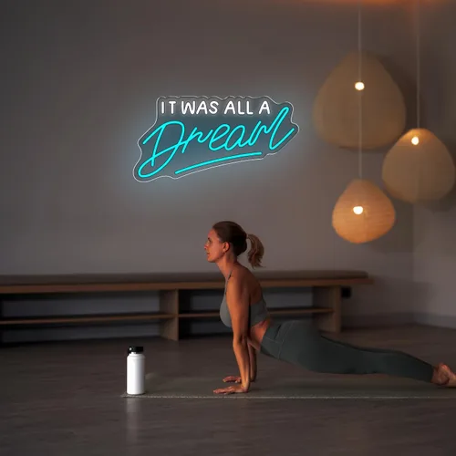 Vista 5 de Letrero de neón – Luz de neón LED con regulador de intensidad «It Was All A Dream» (blanco y azul, 16.5 pulgadas)