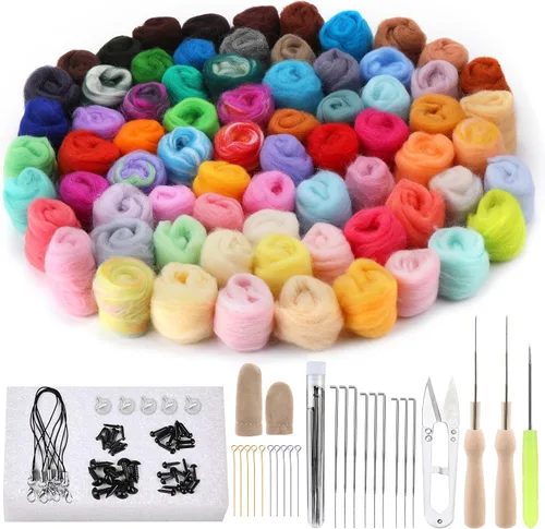 Vista 10 de IMZAY Kit de fieltro de aguja, kit de iniciación de fieltro de aguja con exquisita bolsa de almacenamiento verde, juego de 18 colores de lana, kit