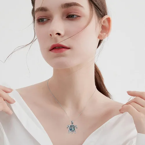 Vista 6 de YFN Collar de urna para cenizas con abulón de plata de ley tortuga marina búho perro flor de oto mariposa regalo de joyería para mujeres y niñas 182