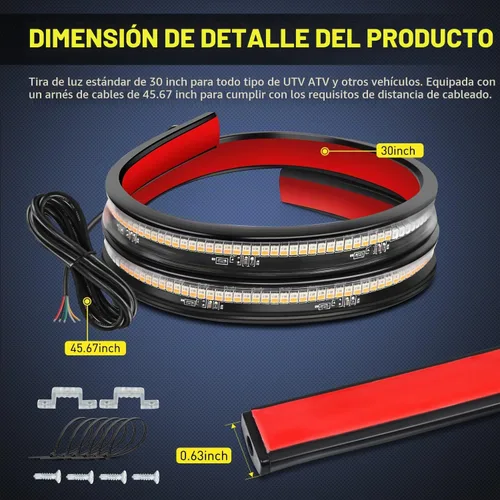 Vista 2 de Nilight - Tira de luz LED para plataforma trasera de 30 pulgadas de UTV, 204 LED, luces de freno ámbar, luces intermitentes rojas, compatible