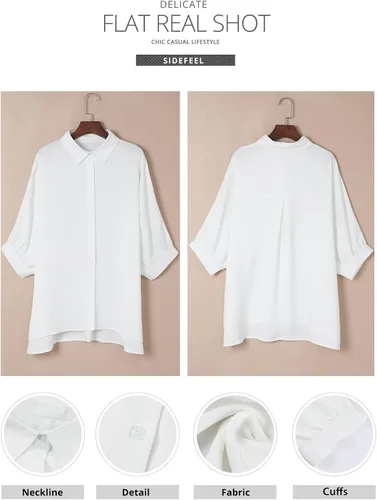 Vista 9 de Sidefeel Womens Summer Oversized 34 Sleeve Button Down Shirts Side Slit Dressy Casual Blouses Loose Fit Tunic Tops